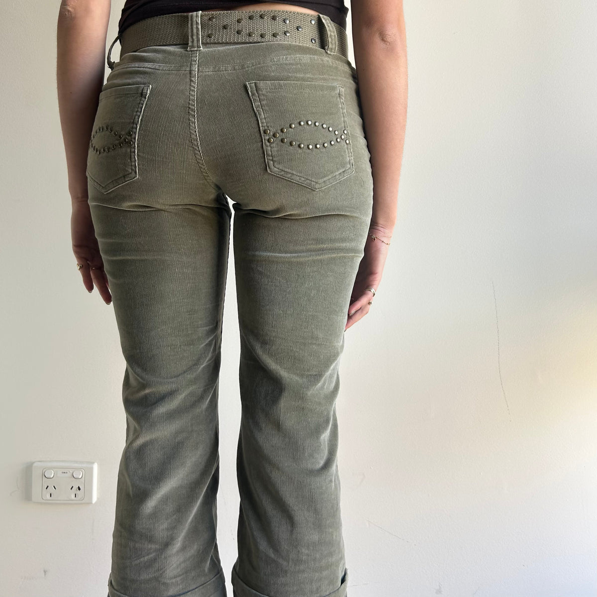 Corduroy green pants S