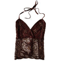 Brown beaded halter/ tie up top M/L