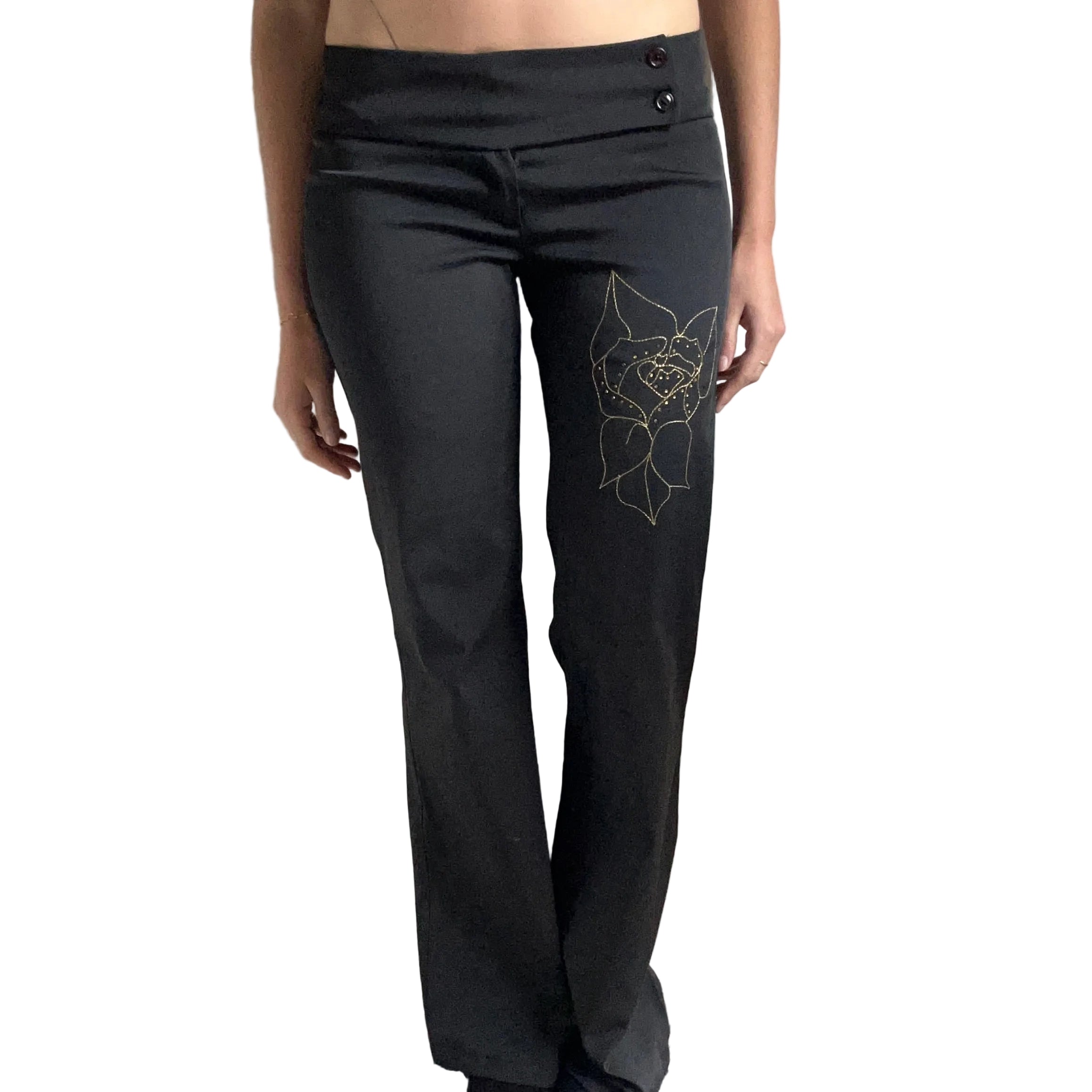 Black trousers with flower detail
