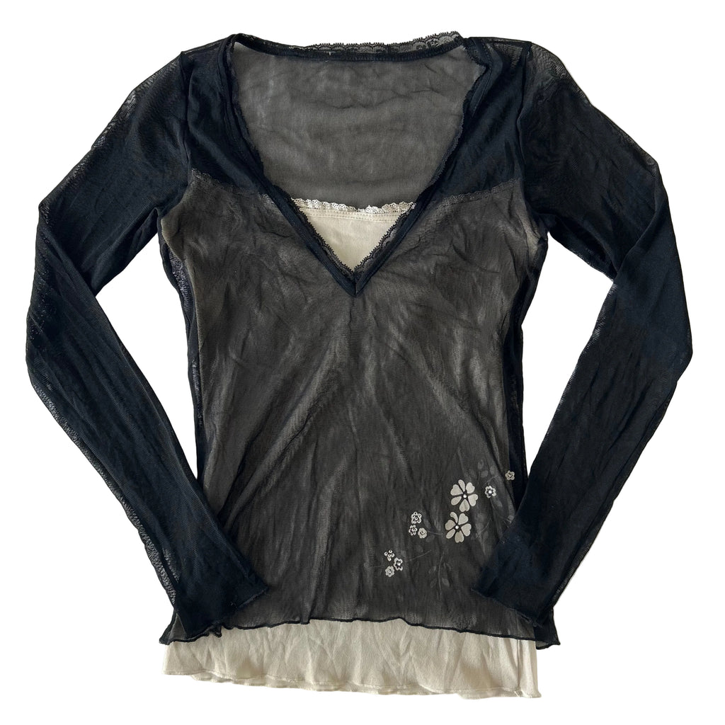 Made in Italy mesh long sleeve layered top S/M