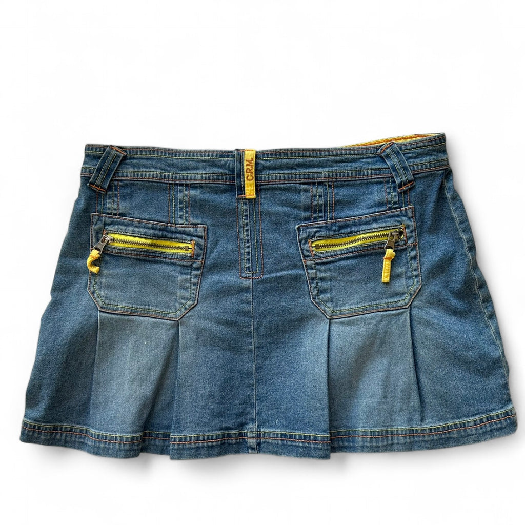 Denim mini skirt with yellow accents