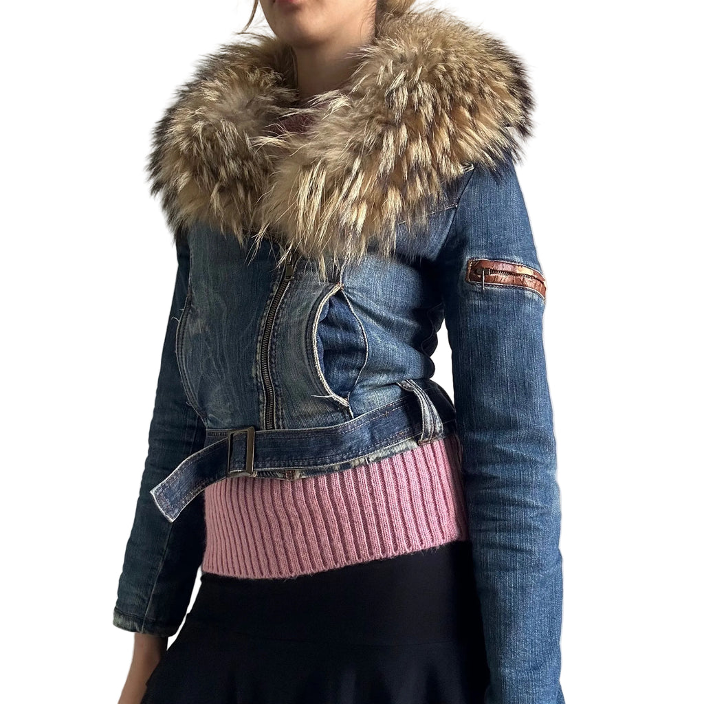 Insane denim fur jacket from Italy: S