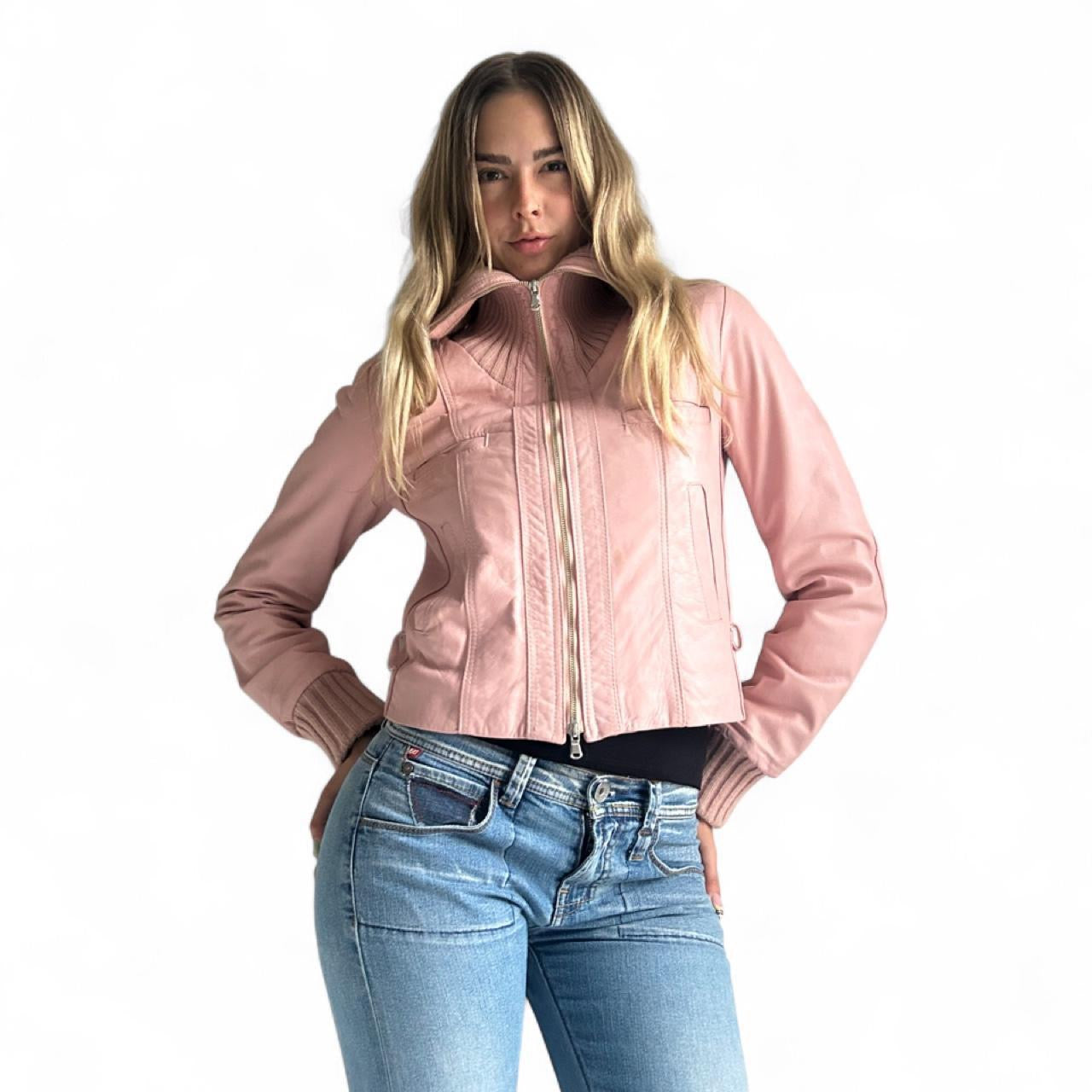 Made in Italy pink leather ribbed jacket- small/medium