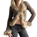 Très Jolie Fur knit cardigan with beaded details: M