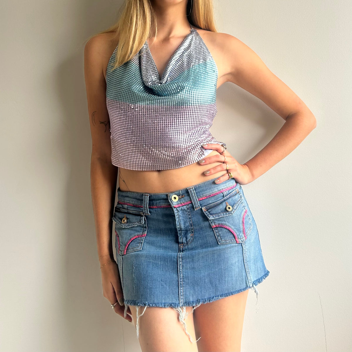 D&G distressed denim mini skirt S