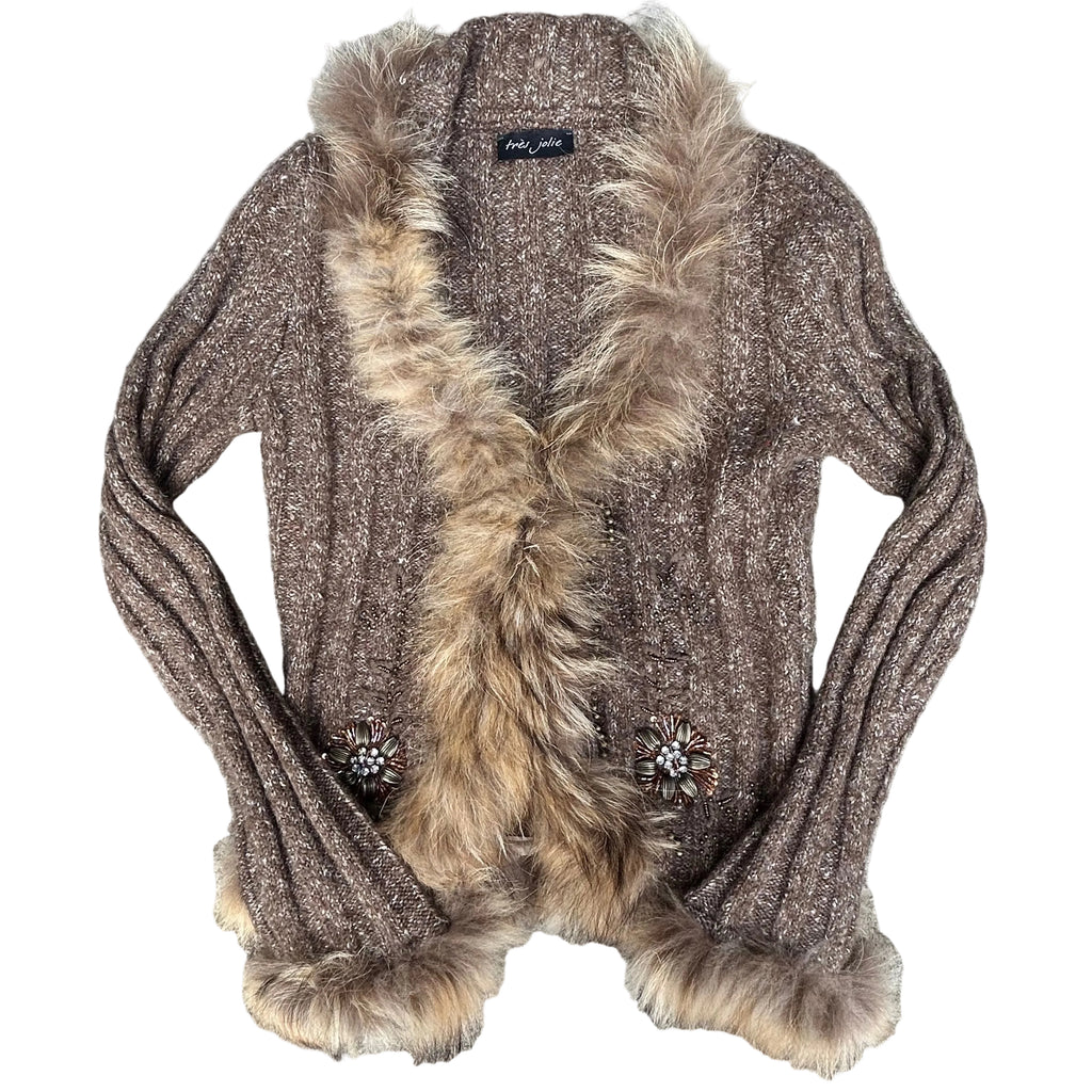 Très Jolie Fur knit cardigan with beaded details: M
