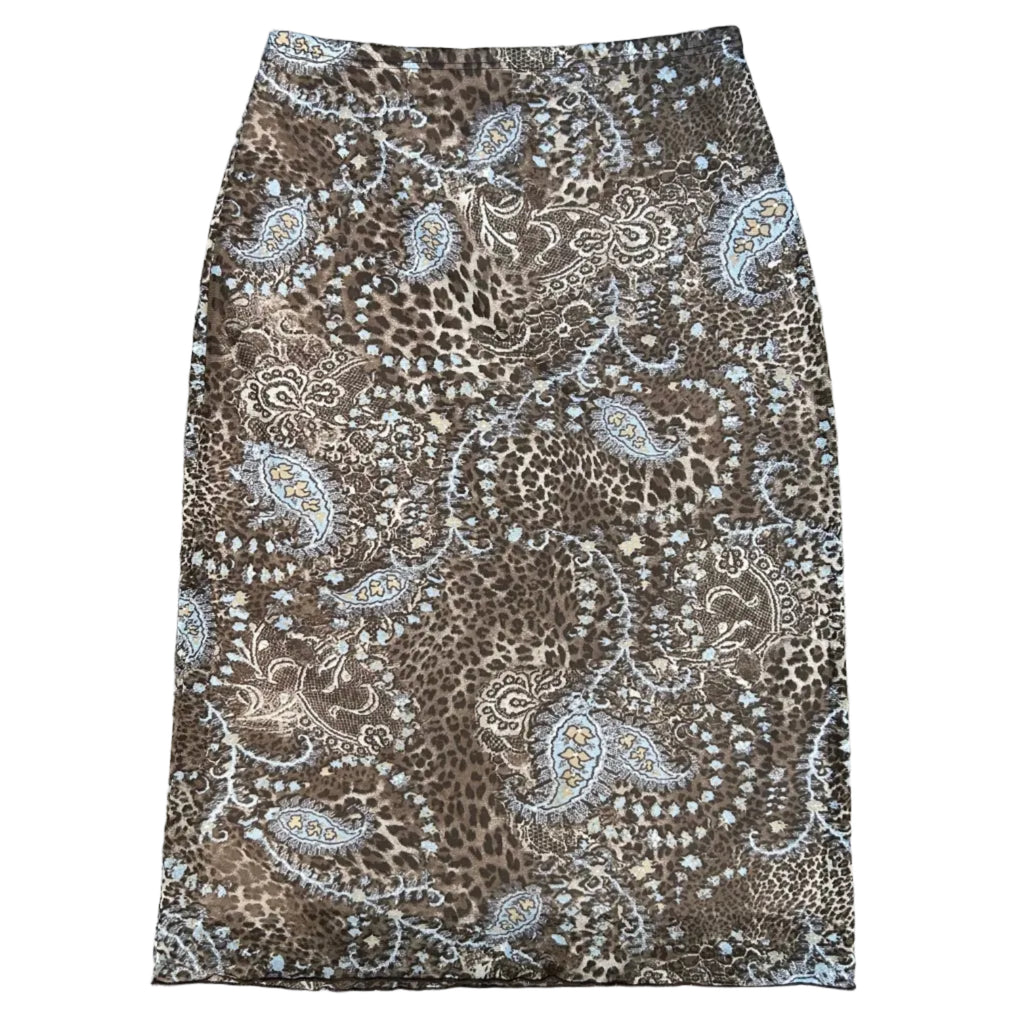Leopard/ paisley print brown and blue midi skirt S-M