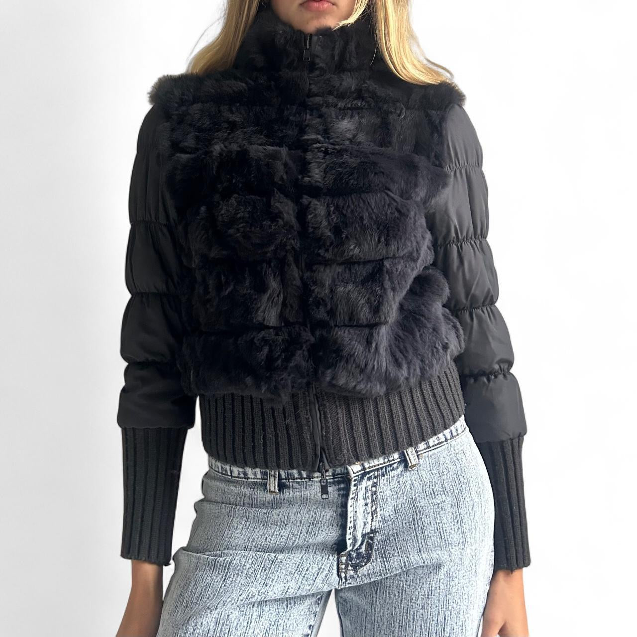 Reversible rabbit fur puffer jacket- small
