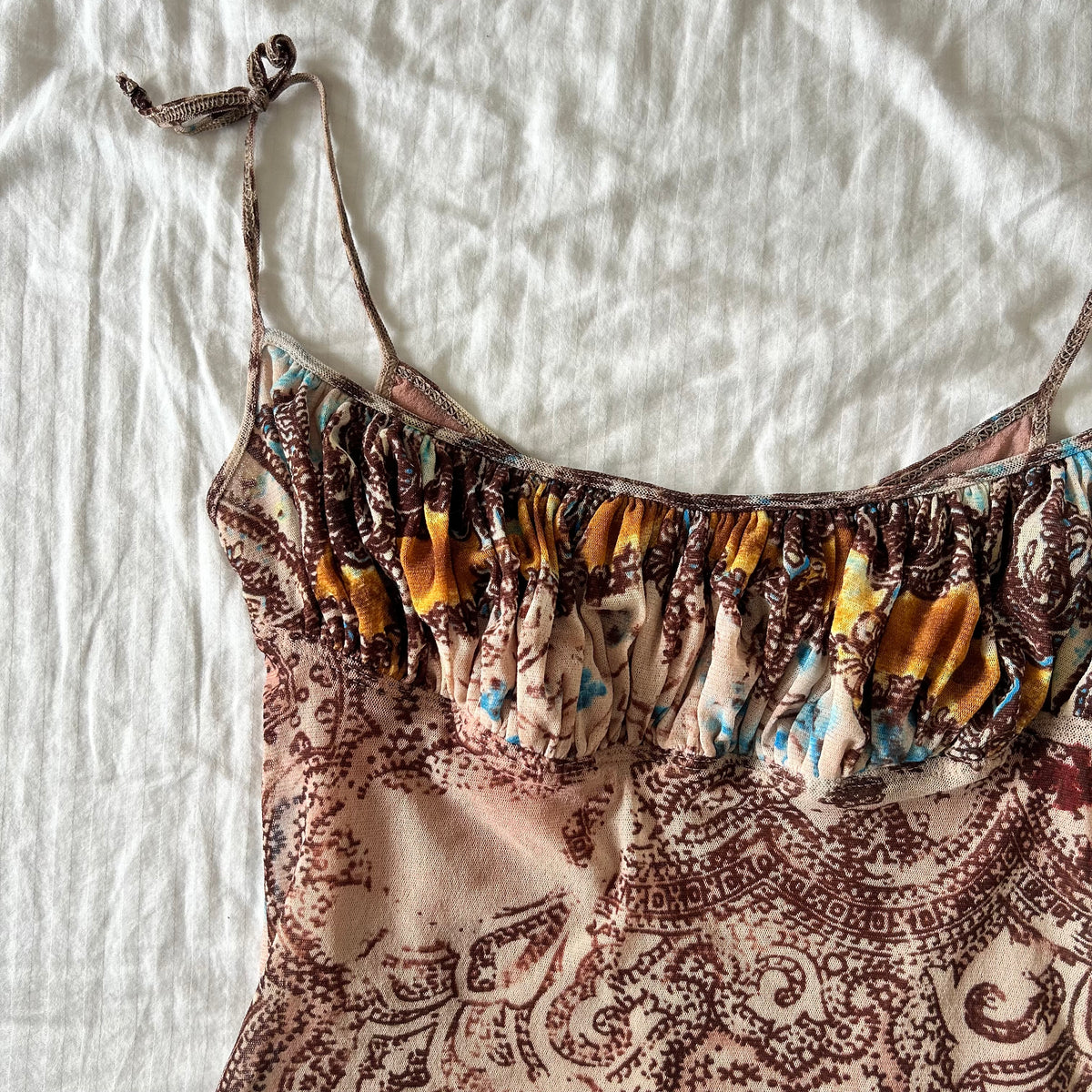 Brown paisley cami with tie up straps XS/S