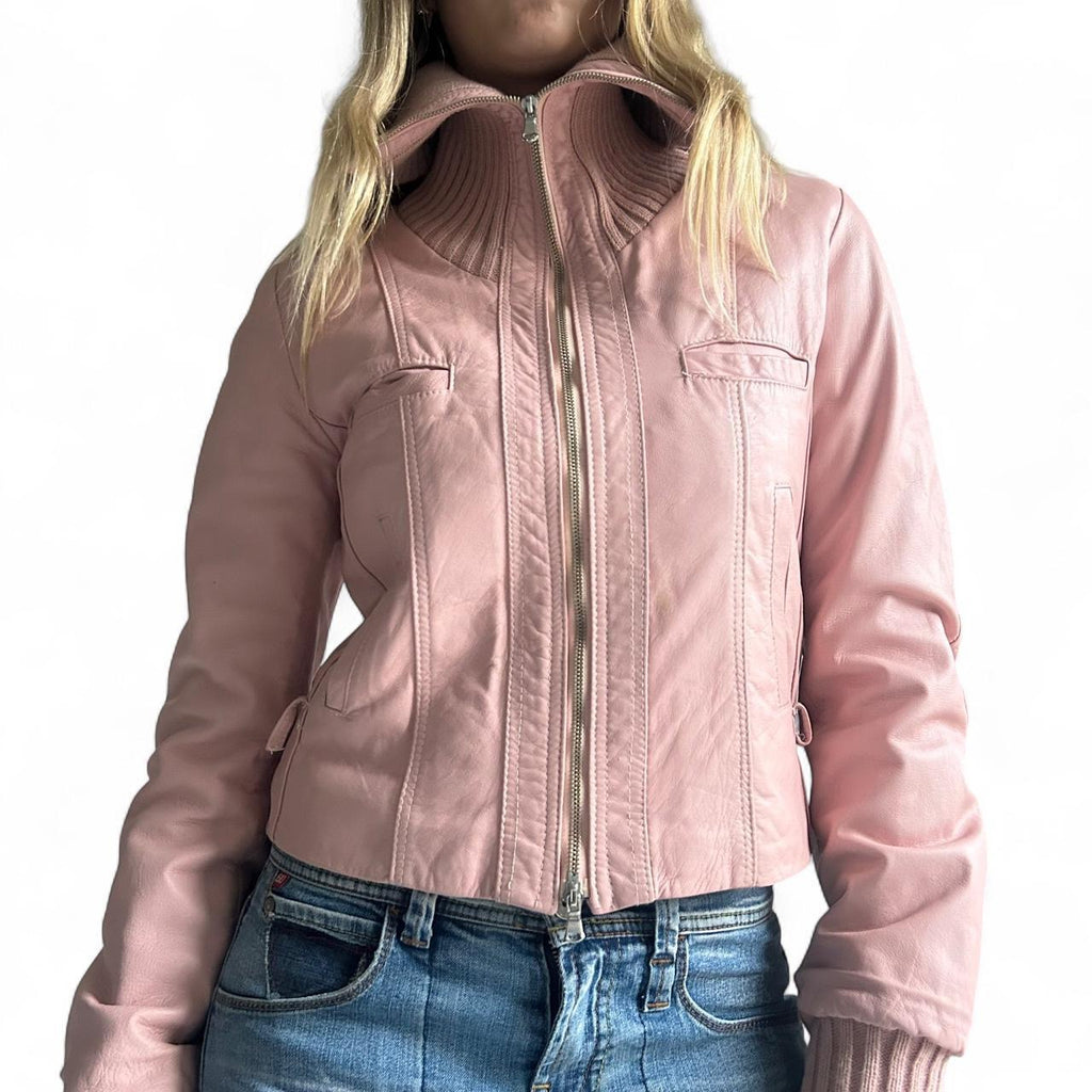 Made in Italy pink leather ribbed jacket- small/medium