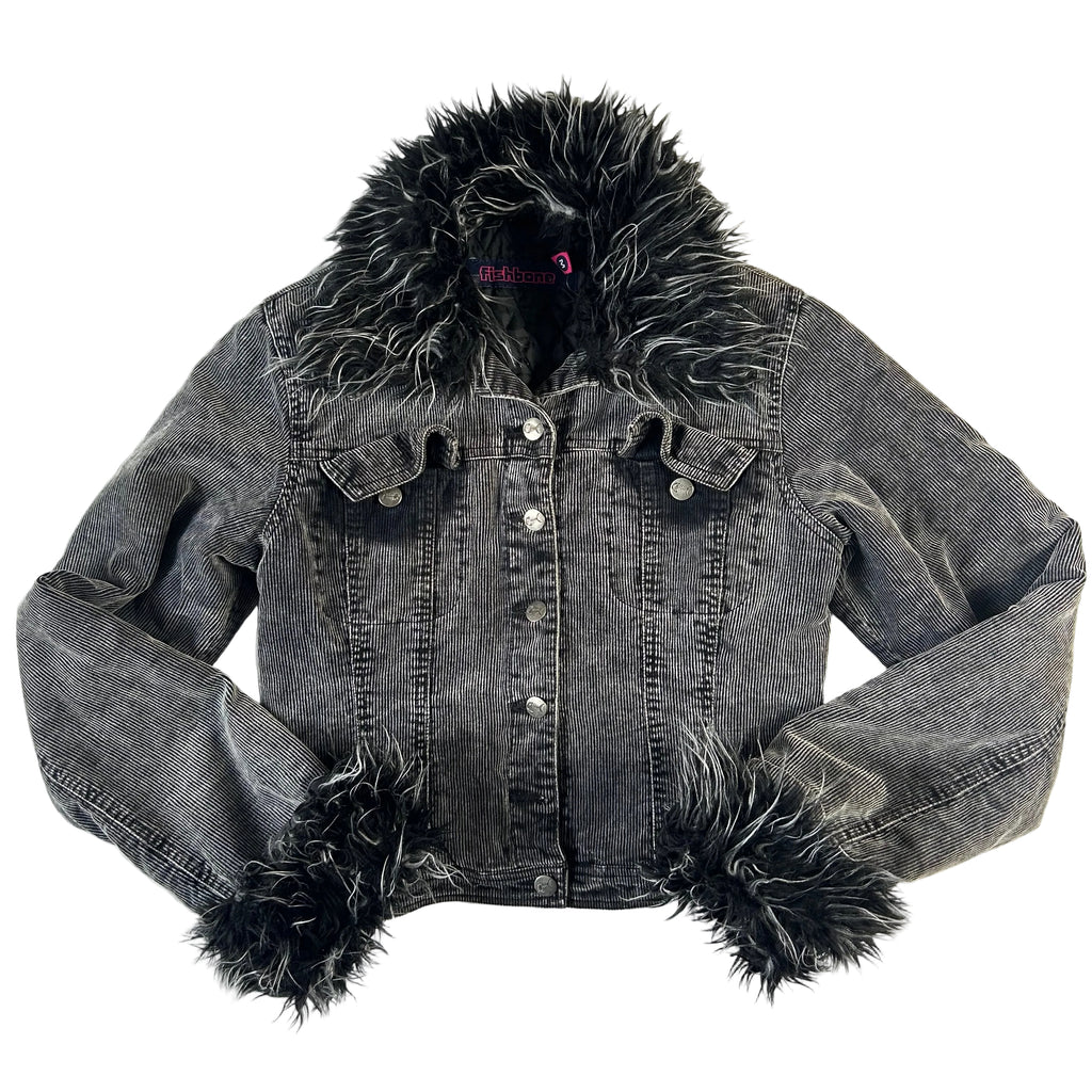 Fishbone corduroy faux fur jacket: S