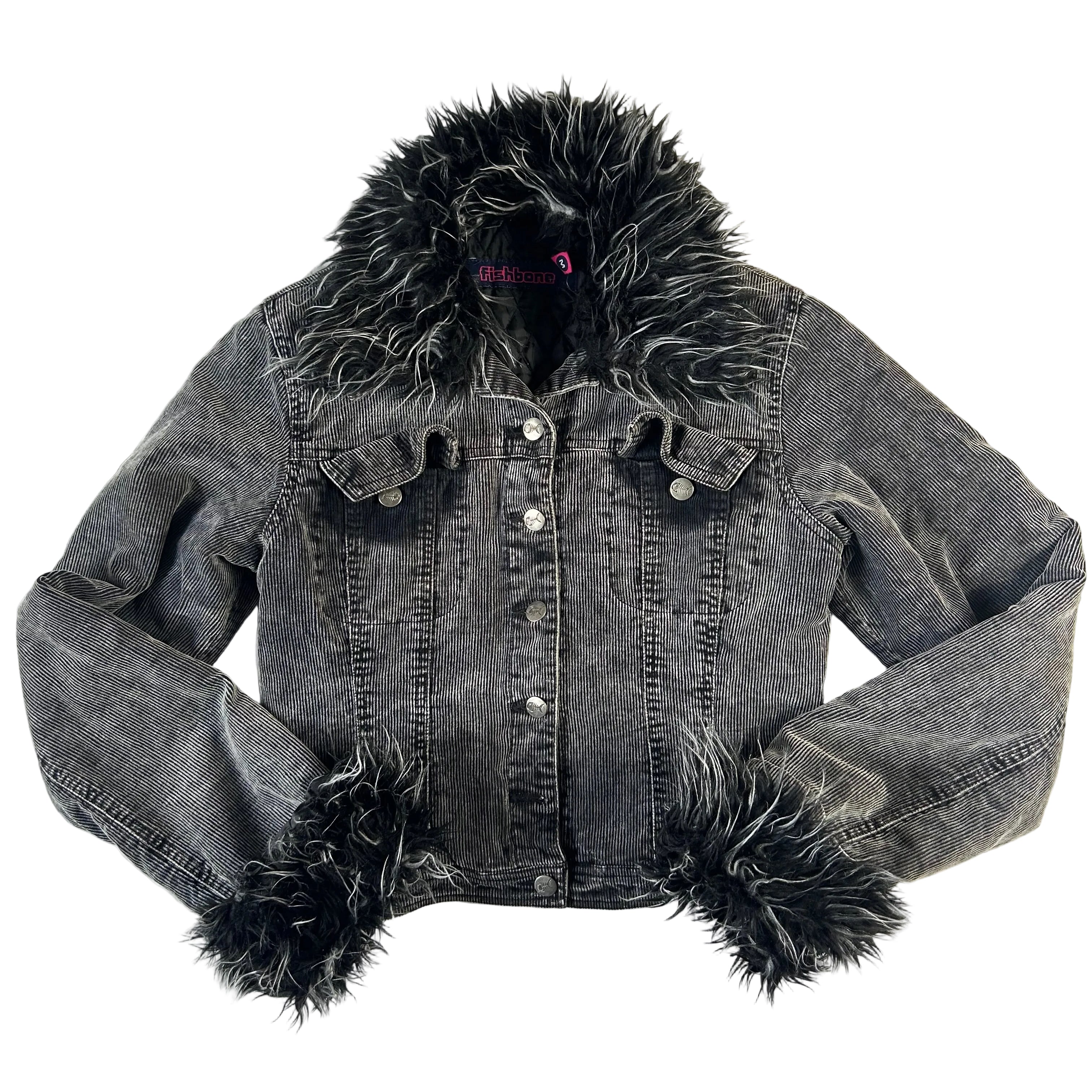 Fishbone corduroy faux fur jacket: S