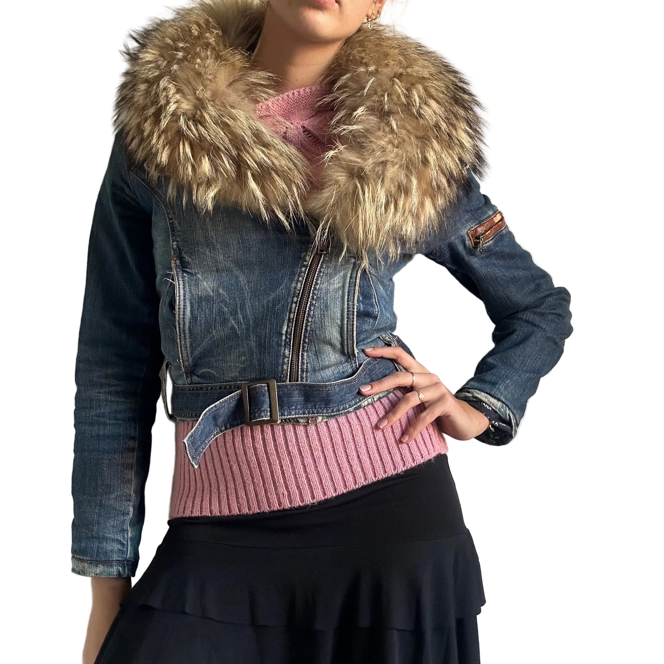 Insane denim fur jacket from Italy: S