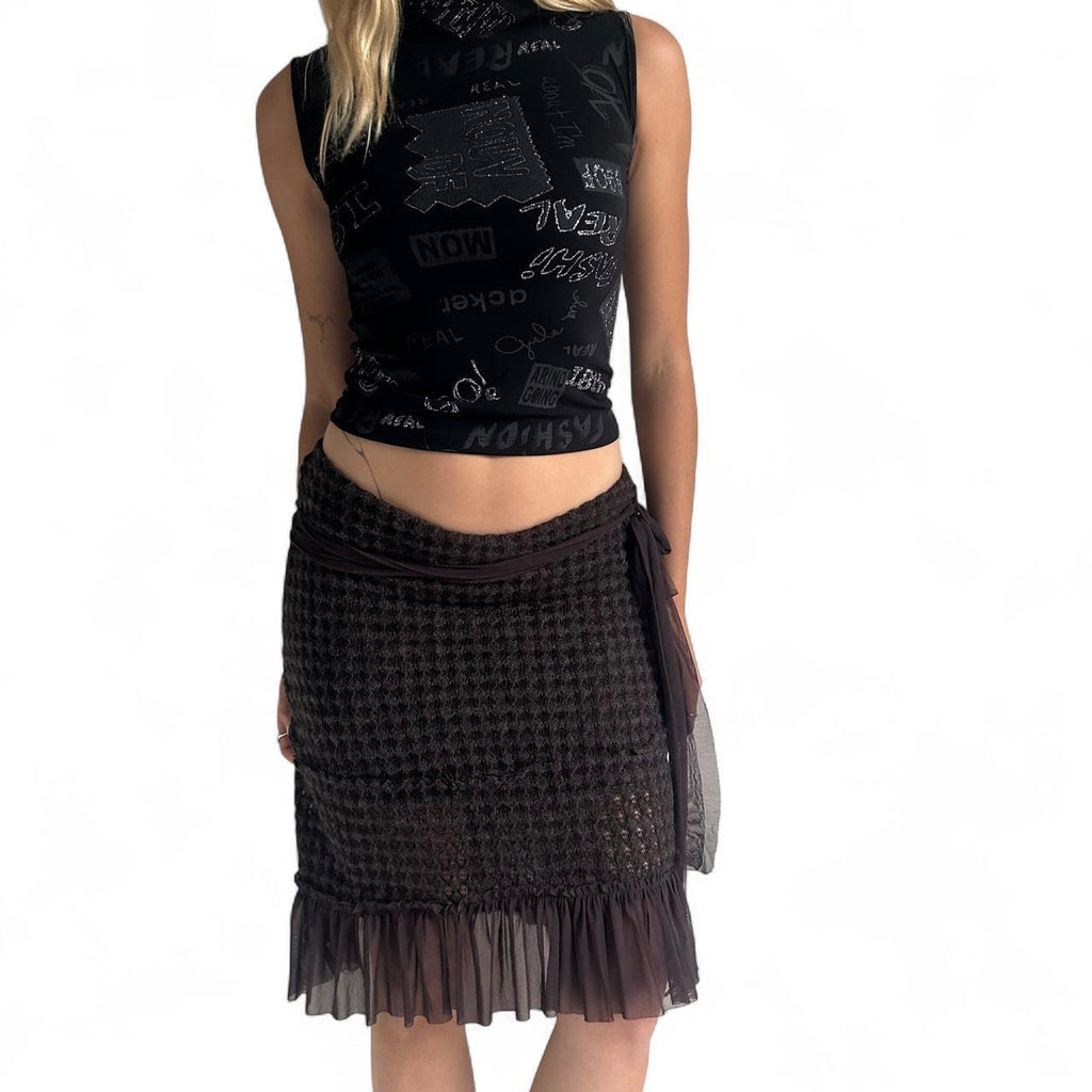 Brown layered midi skirt- medium/large