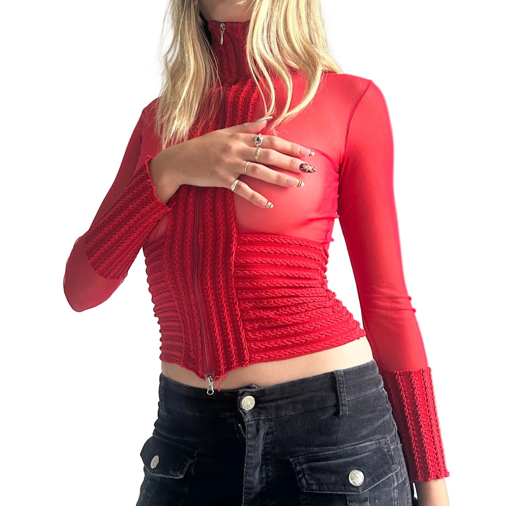 Red mesh long sleeve- xs/small