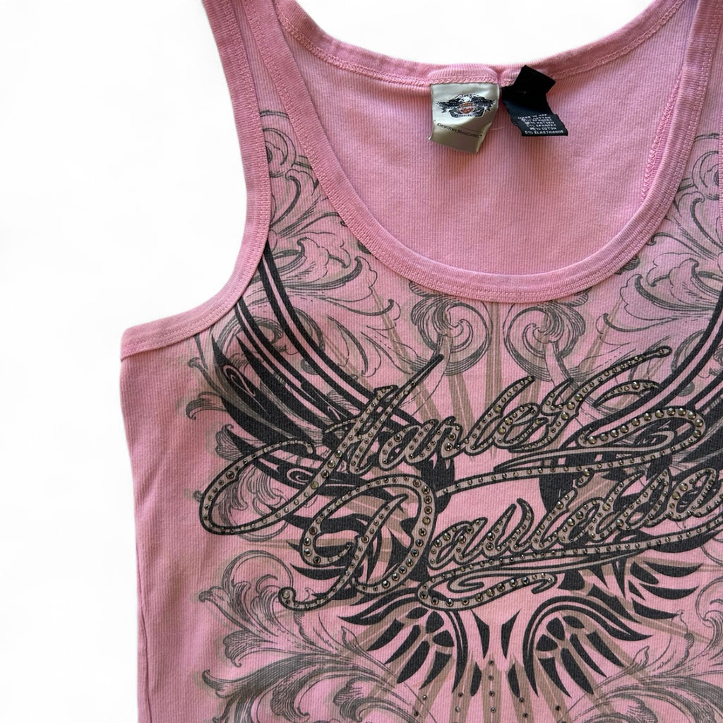 Harley Davidson pink rhinestone tank XL