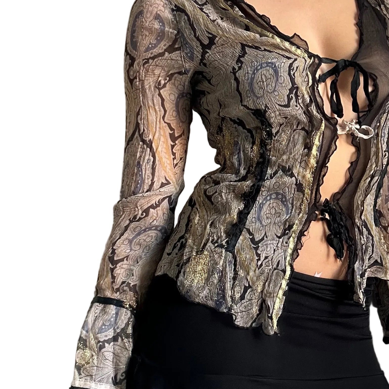 Gorgeous tie up sheer shirt- M