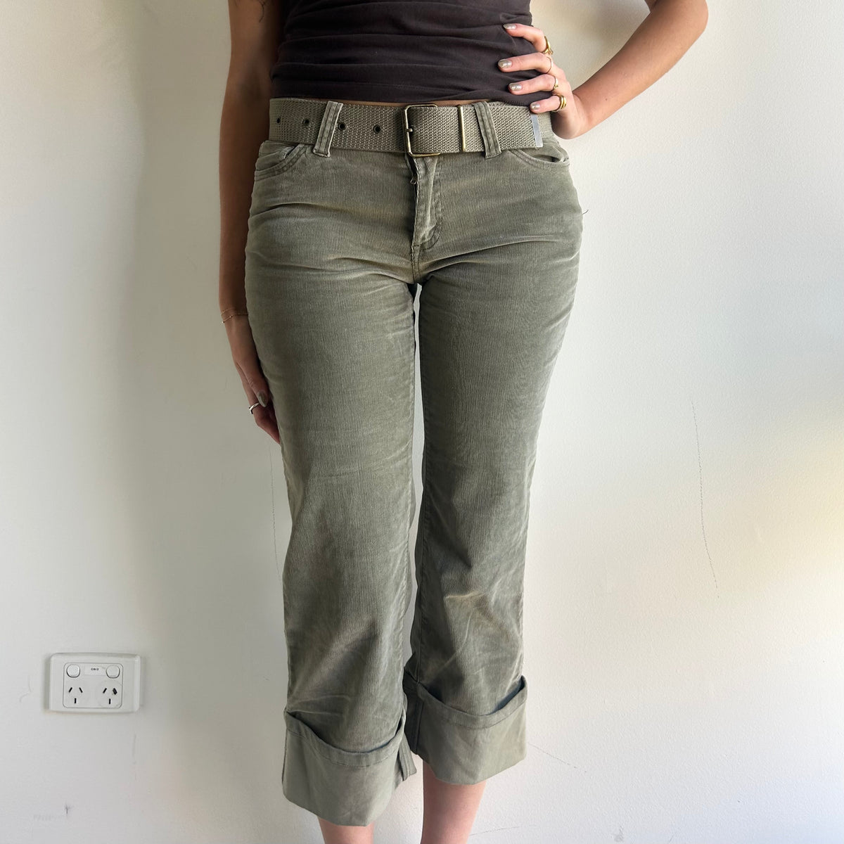 Corduroy green pants S