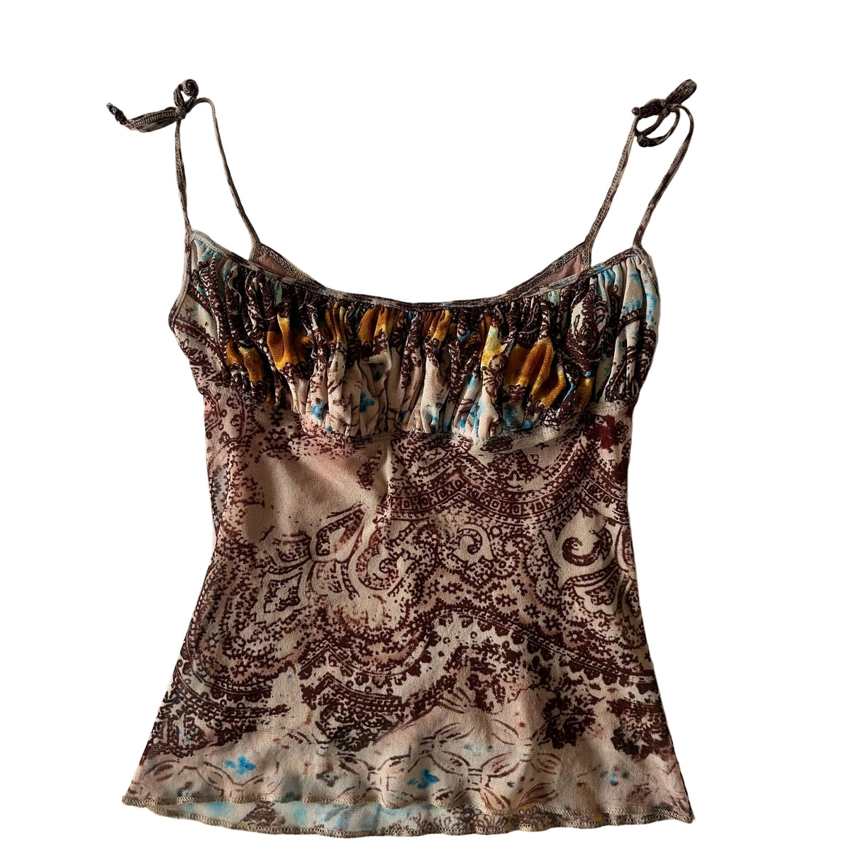 Brown paisley cami with tie up straps XS/S