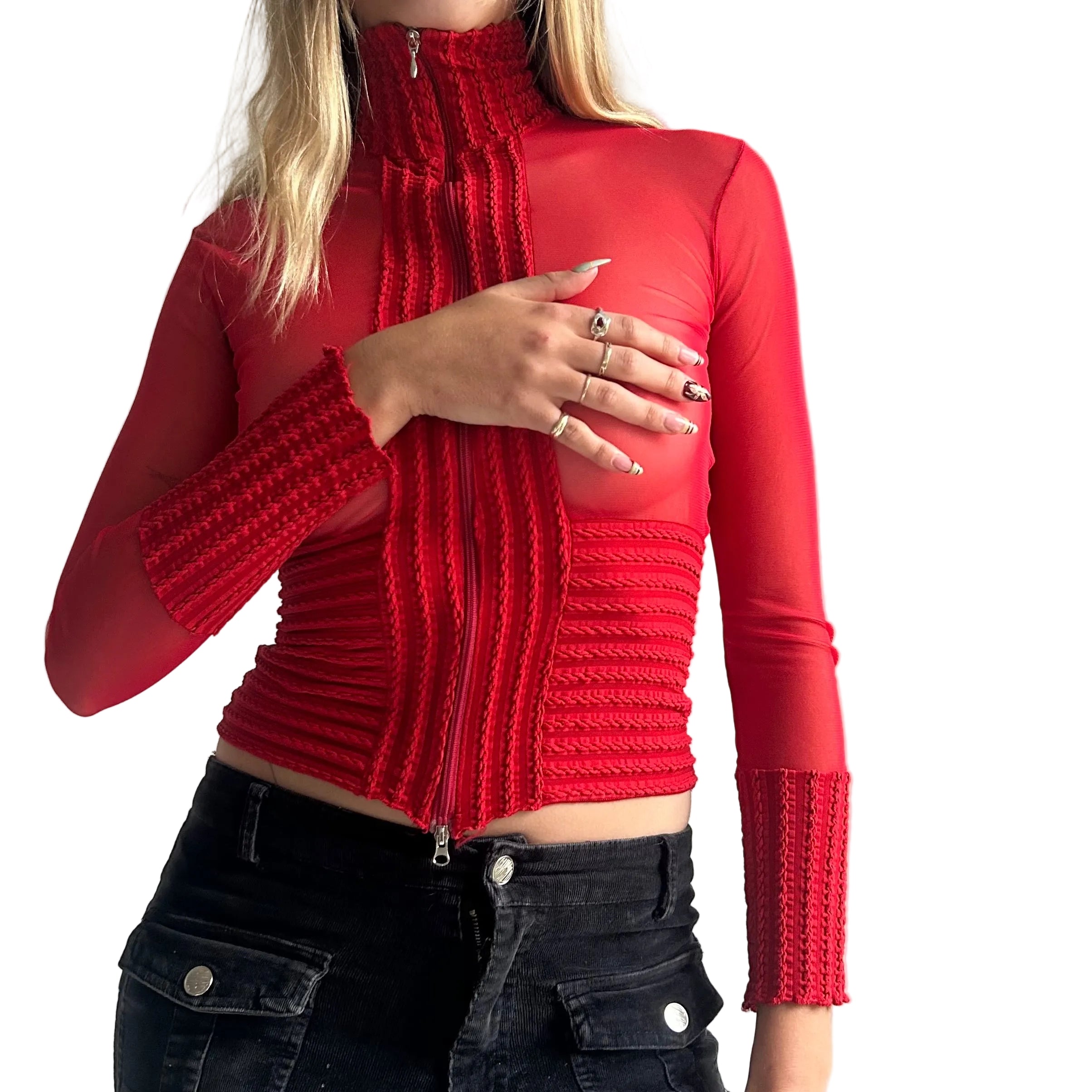 Red mesh long sleeve- xs/small