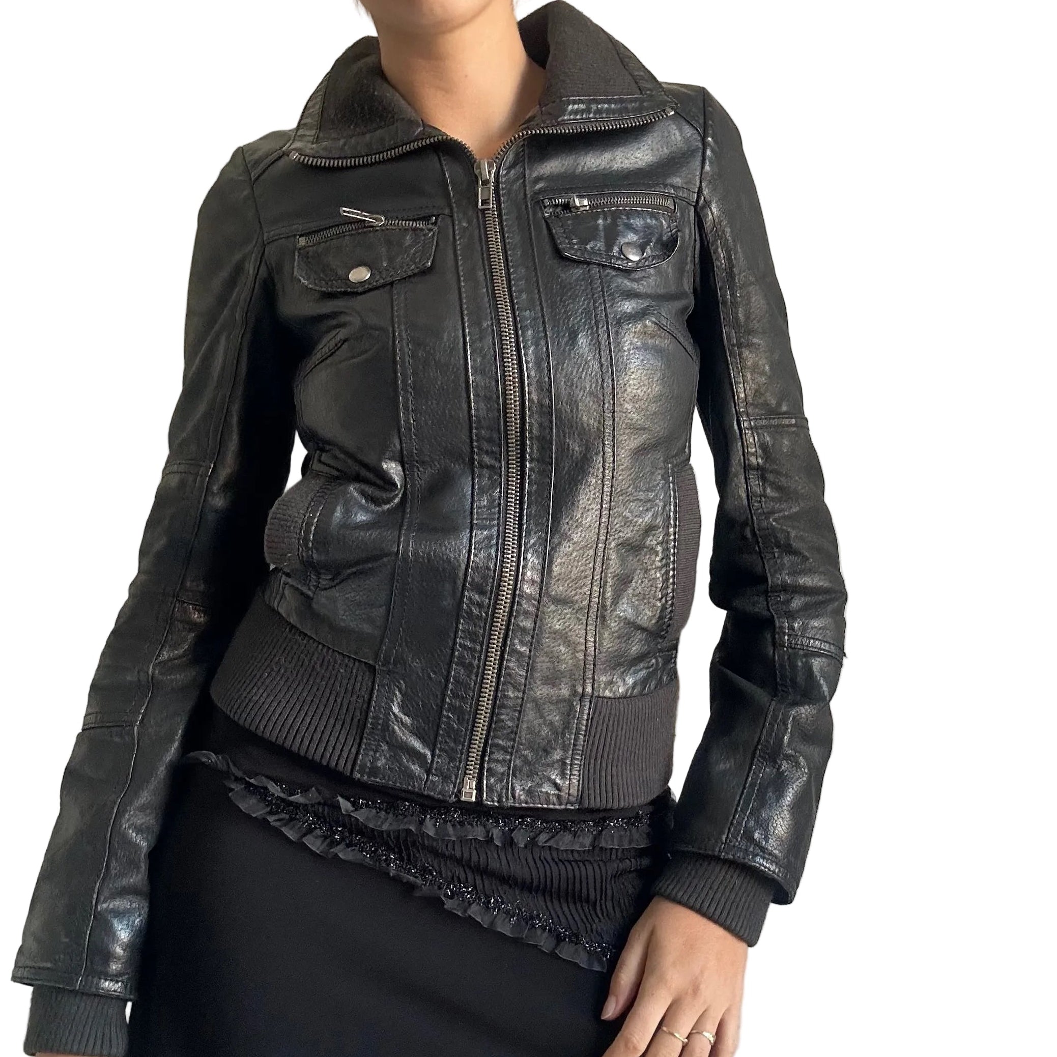 Only black leather jacket