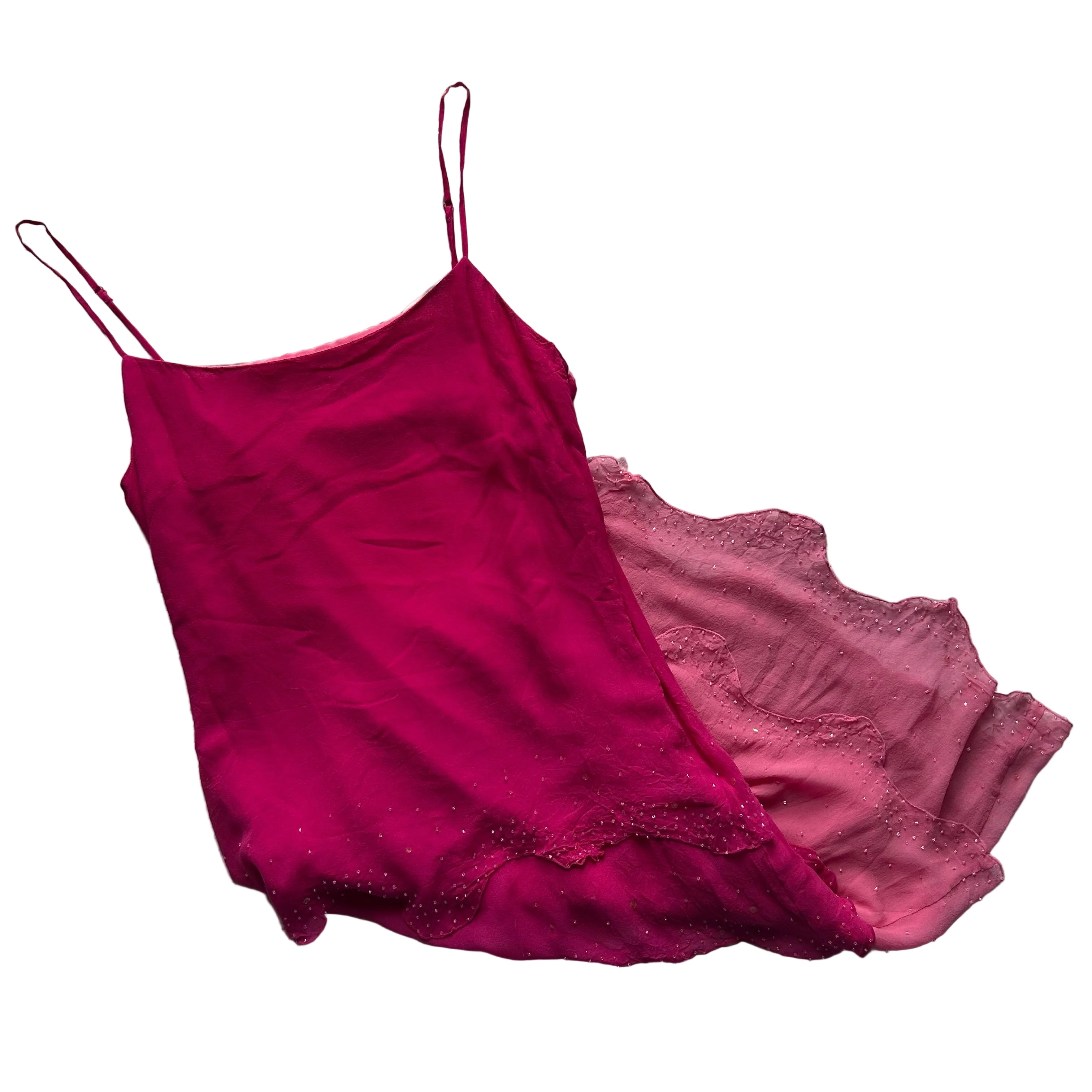 Pink Beaded Silk Dress: Size M