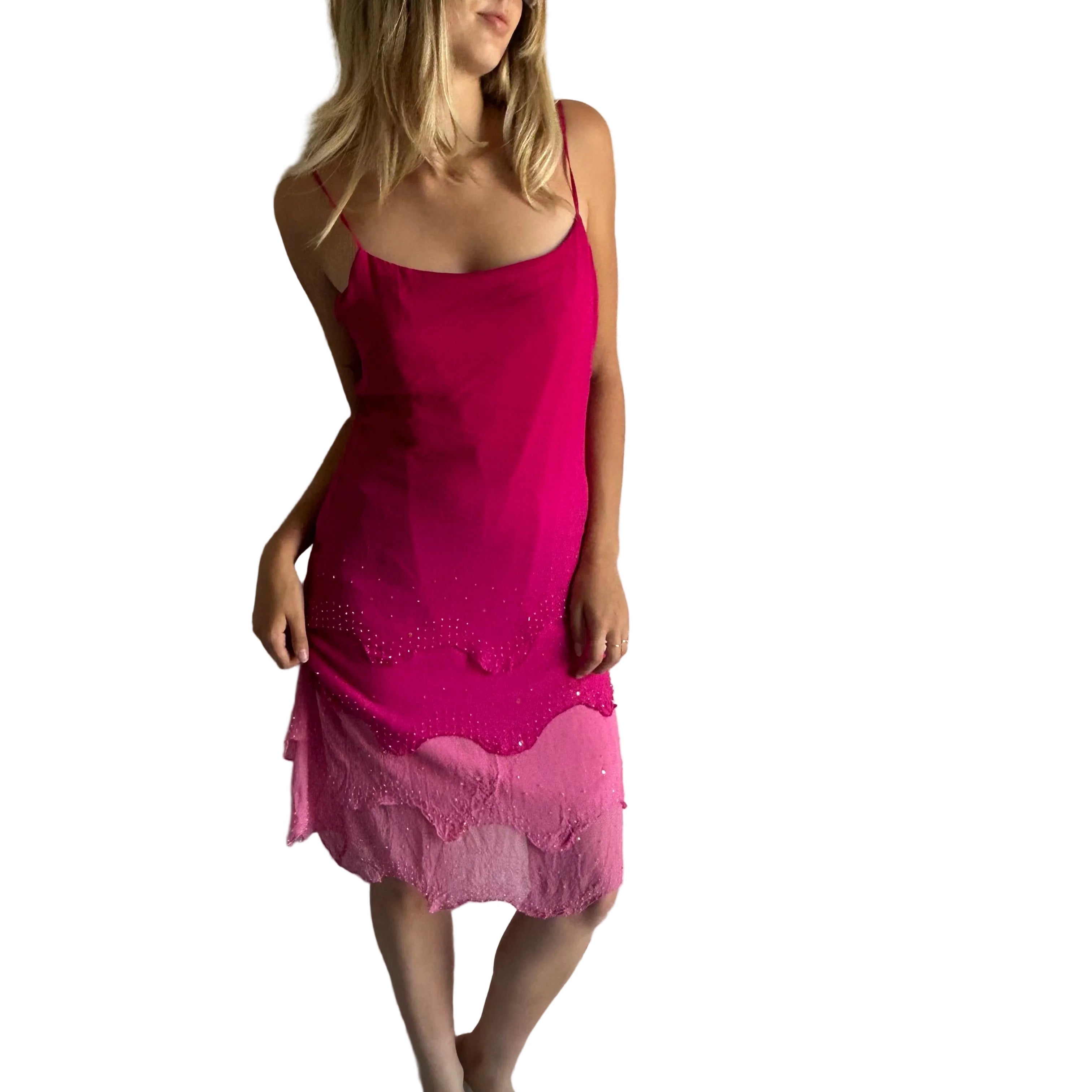 Pink Beaded Silk Dress: Size M