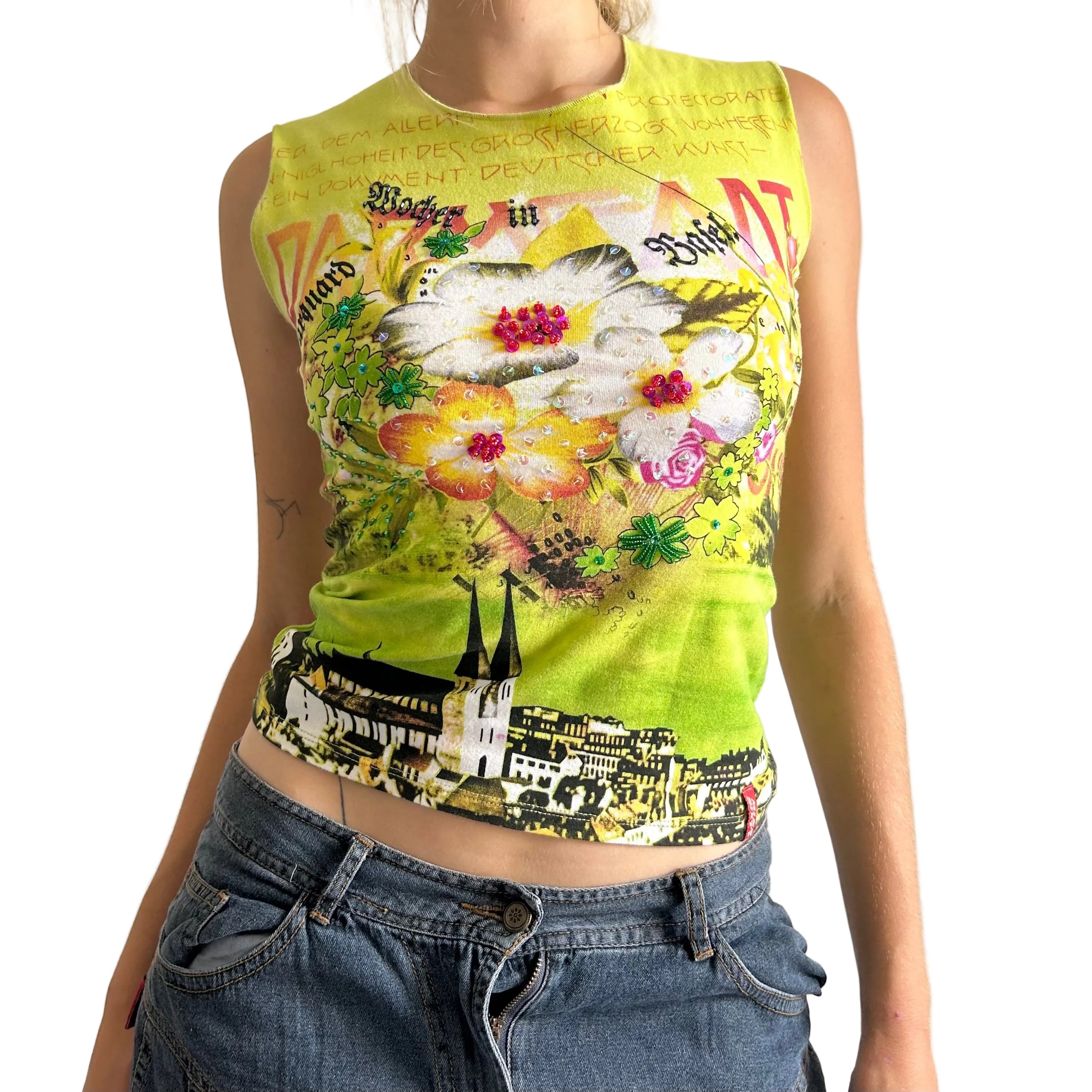 Miss Sixty beaded graphic top- size large