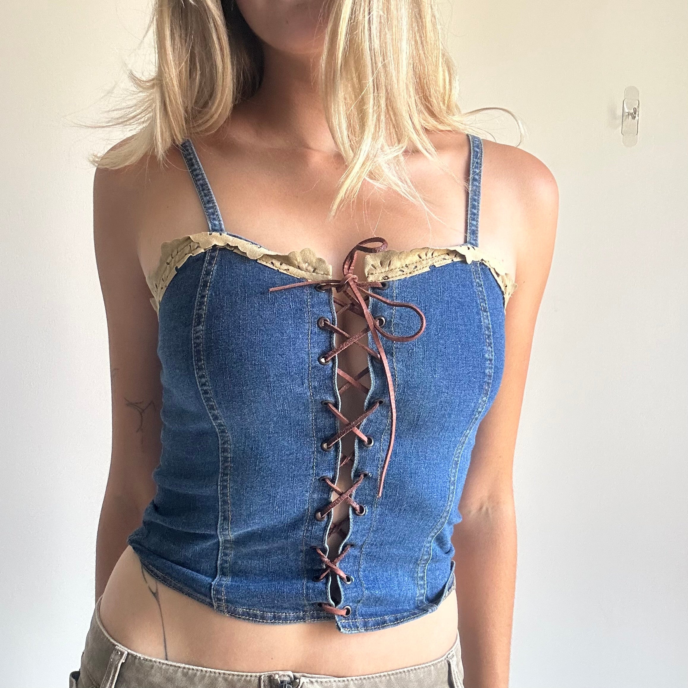 Blue Denim Top: Size XS-S