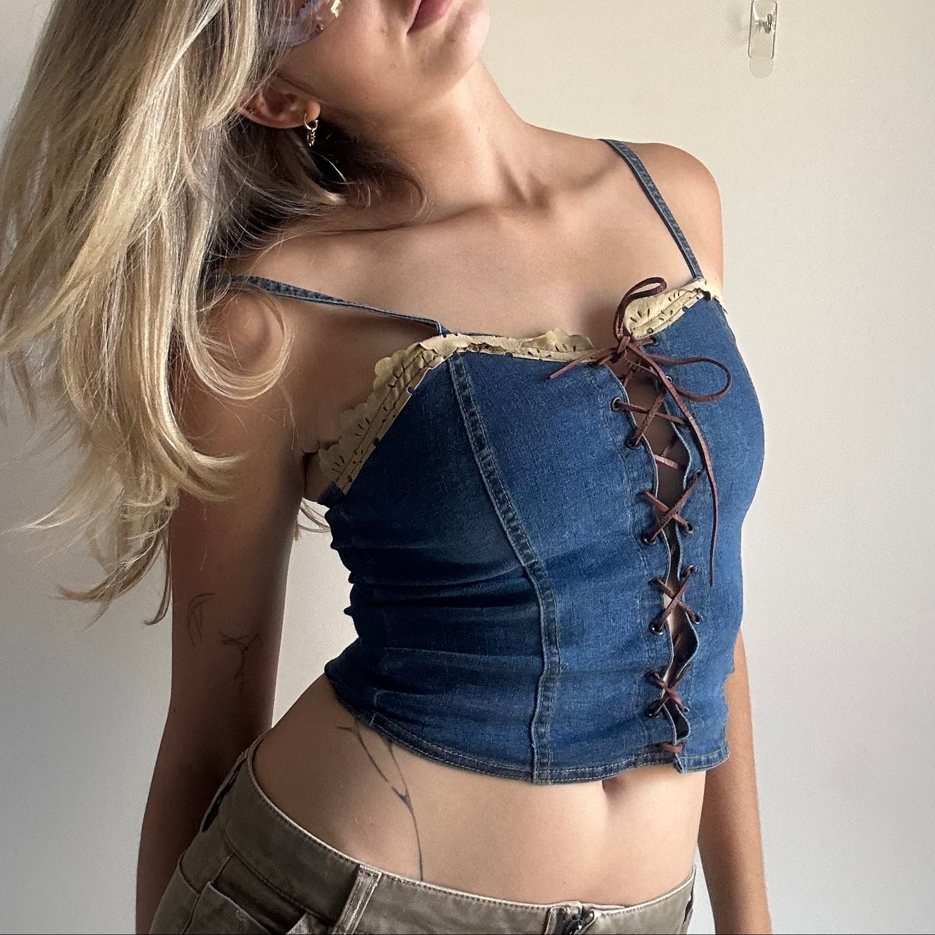 Blue Denim Top: Size XS-S