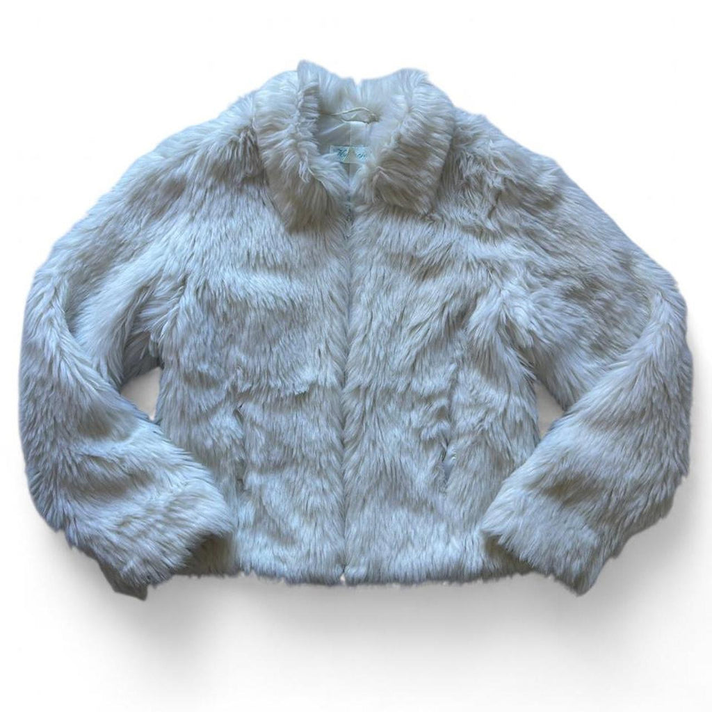 White faux fur zip up jacket- Size M