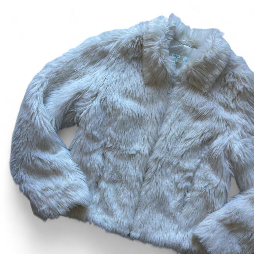 White faux fur zip up jacket- Size M