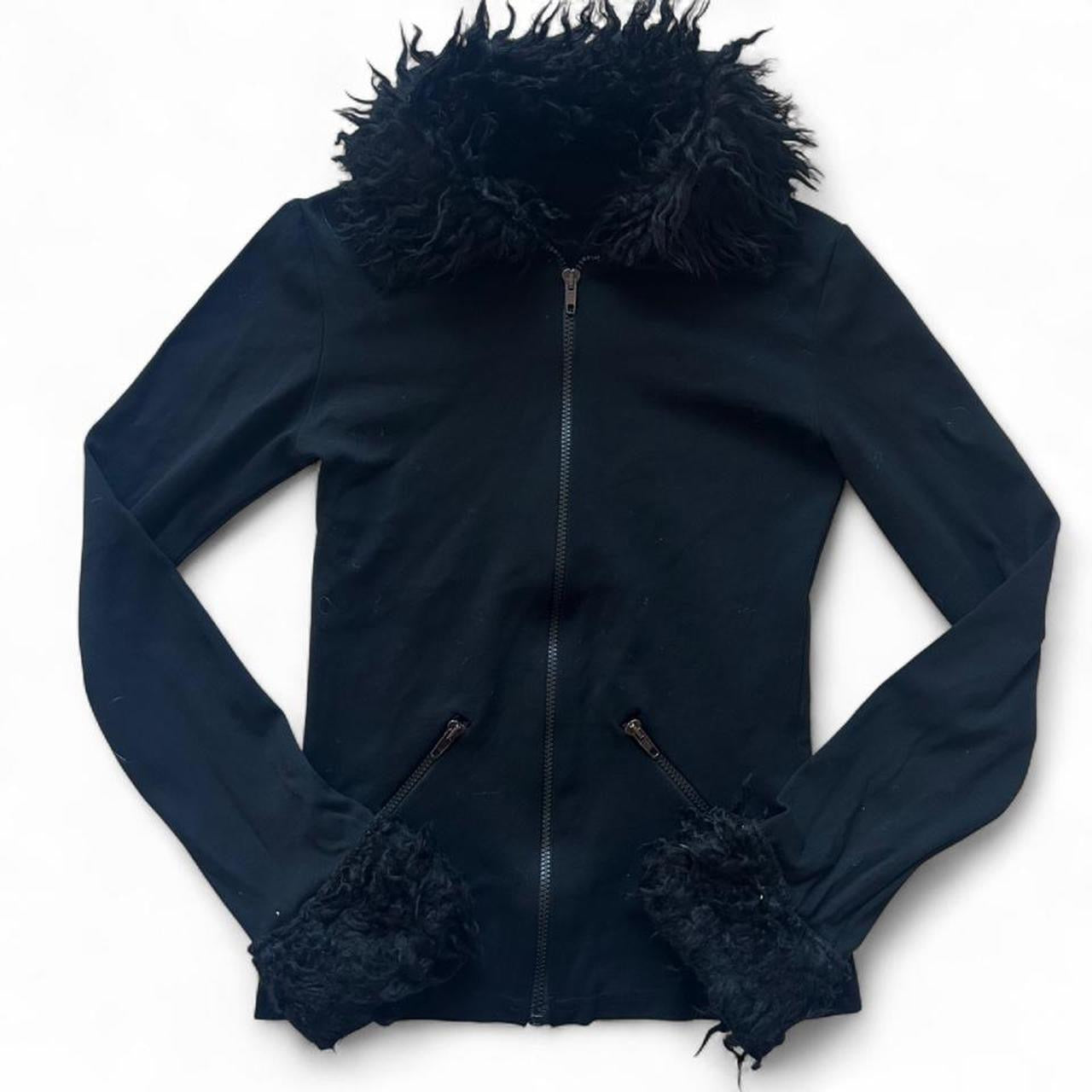 Black fluffy made in Italy zip up jacket- S/M