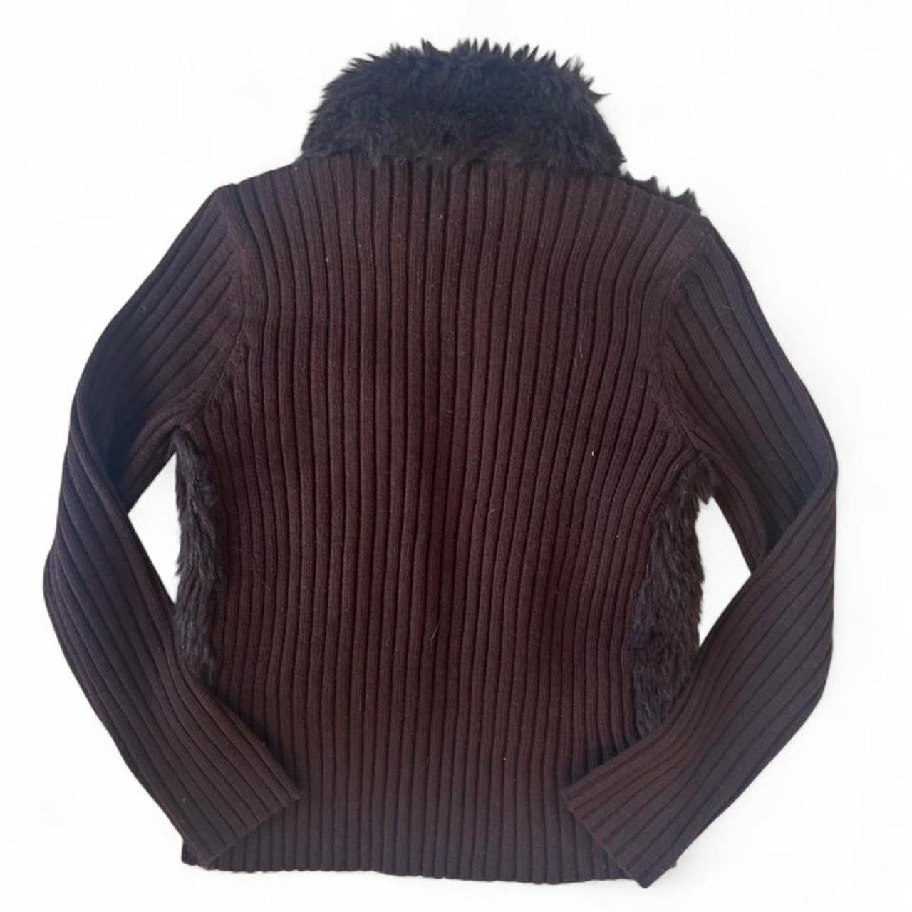 Brown ribbed fluffy zip up jacket M/L