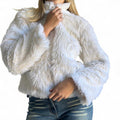 White faux fur zip up jacket- Size M