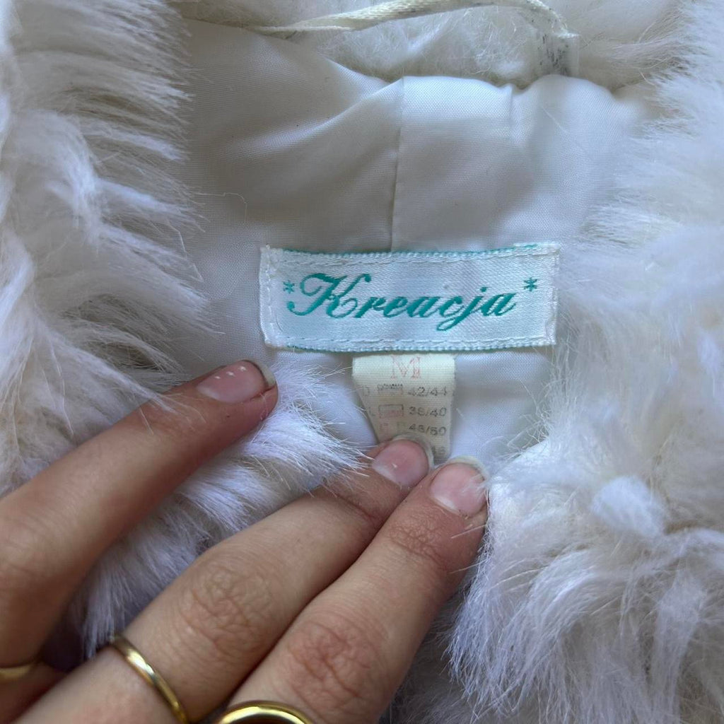 White faux fur zip up jacket- Size M