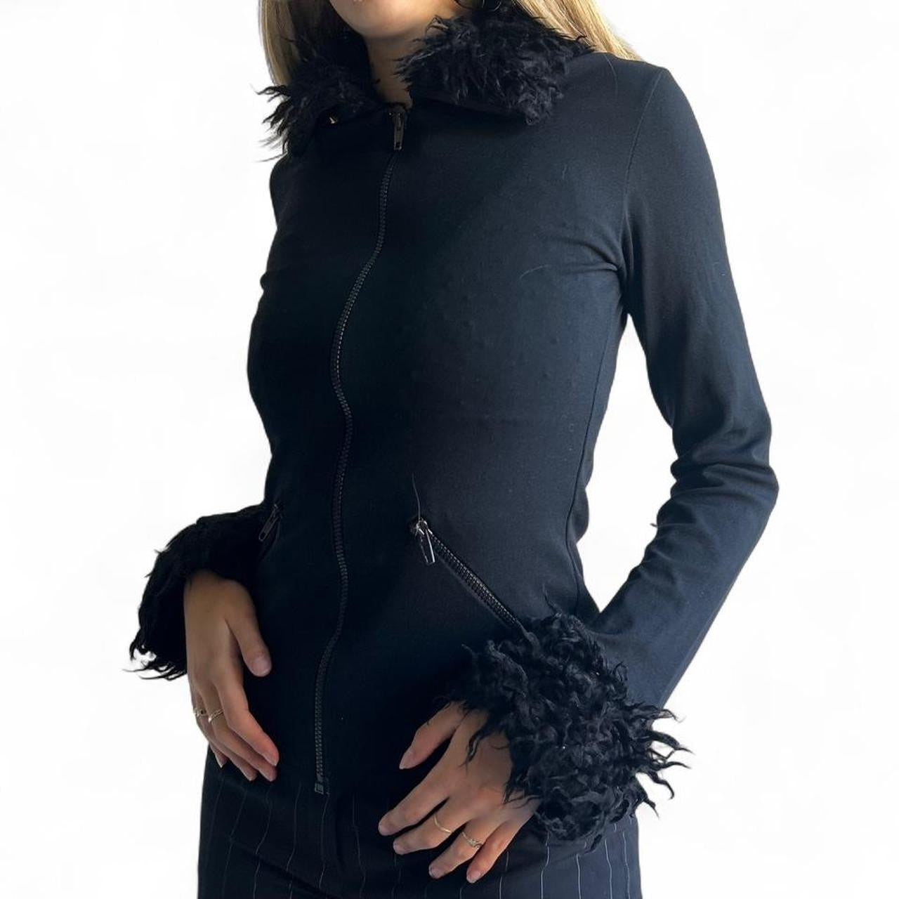 Black fluffy made in Italy zip up jacket- S/M