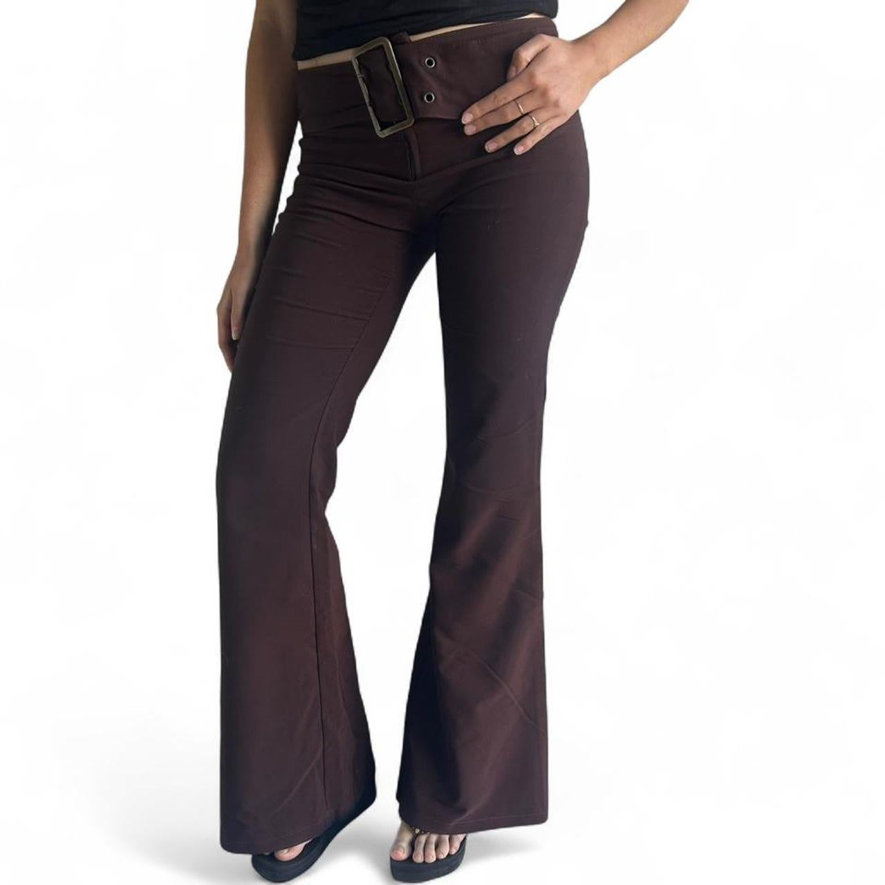 Made in Italy brown flare trousers with belt- M
