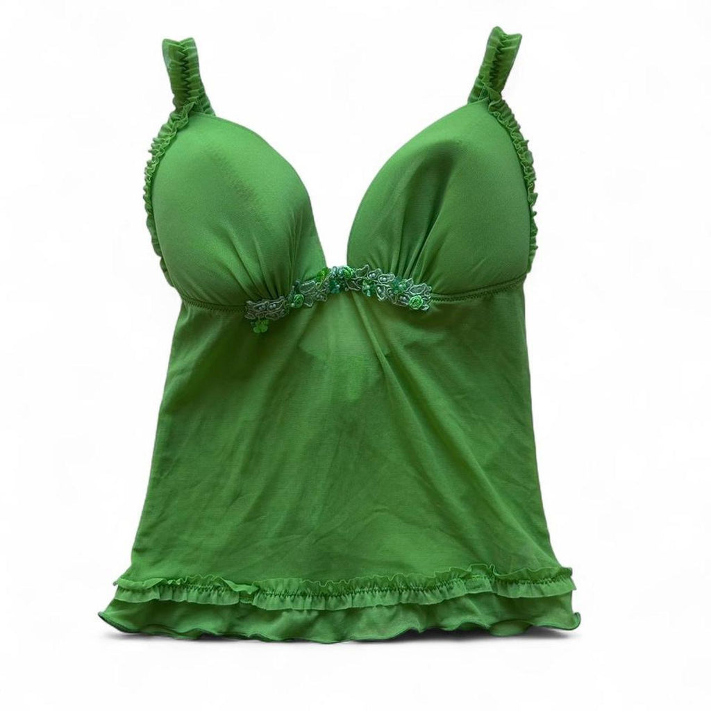 Green mesh beaded top- S/M