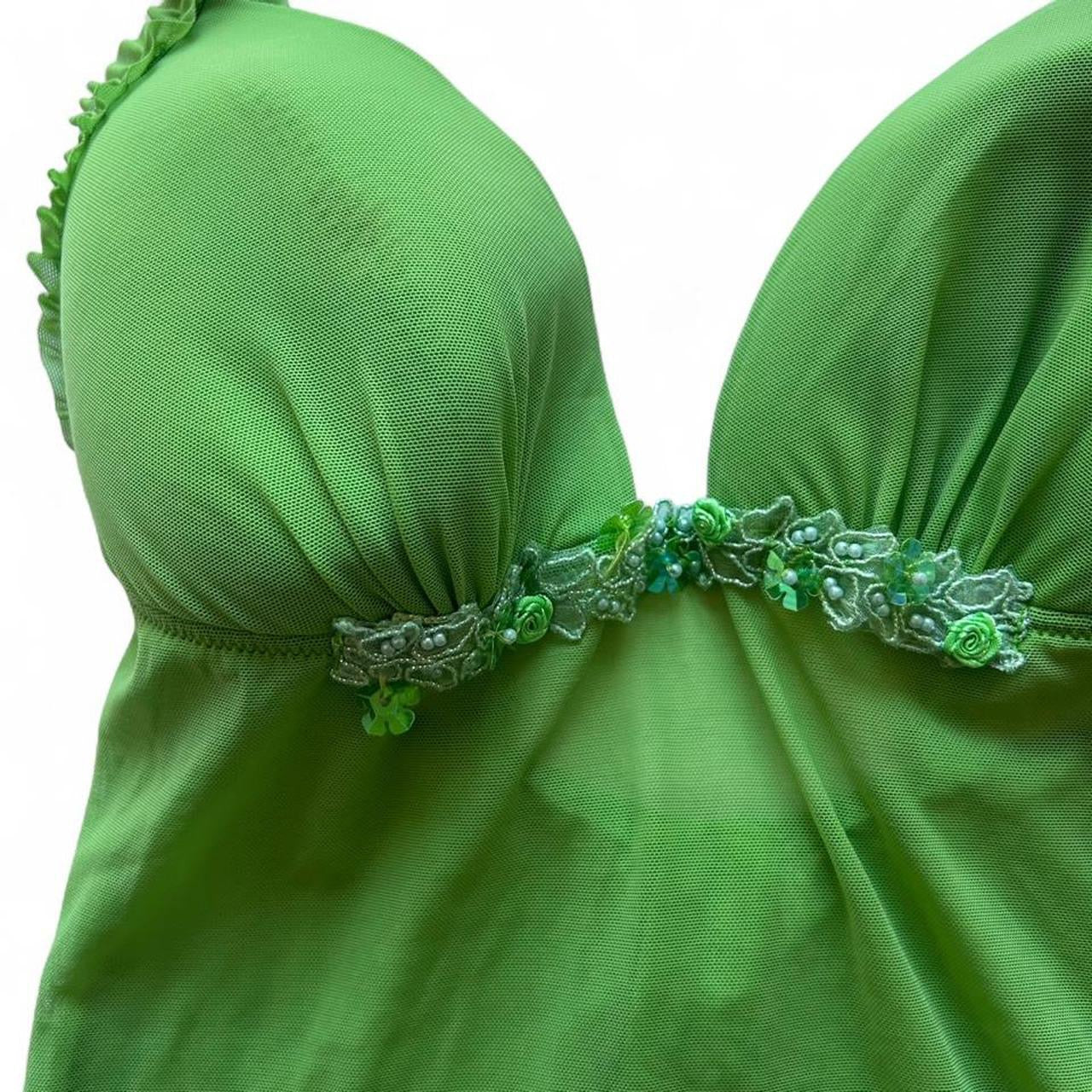 Green mesh beaded top- S/M