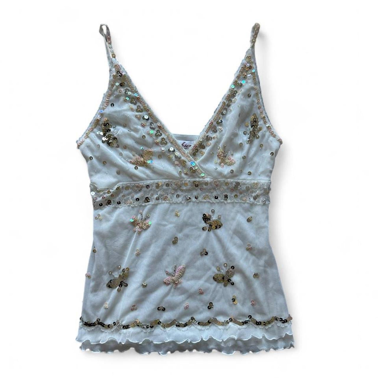 White beaded/ sequin butterfly cami