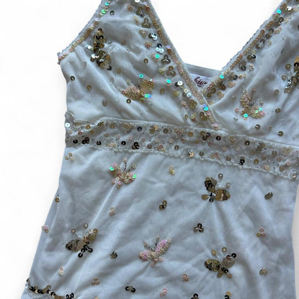 White beaded/ sequin butterfly cami