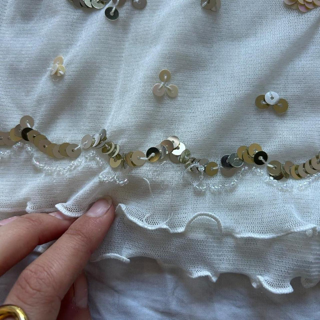 White beaded/ sequin butterfly cami