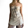 Crossed halter neck printed top- L/XL