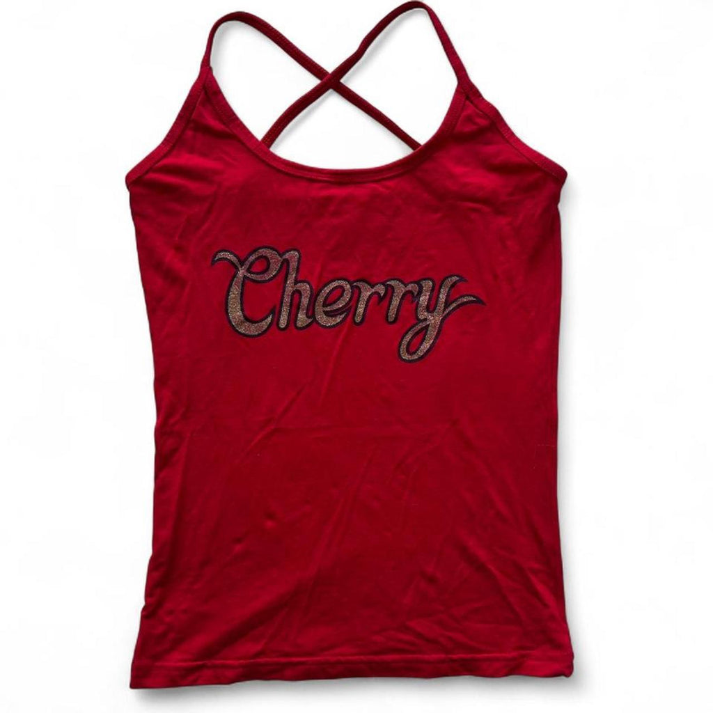 Cherry tank top with crossed straps- S