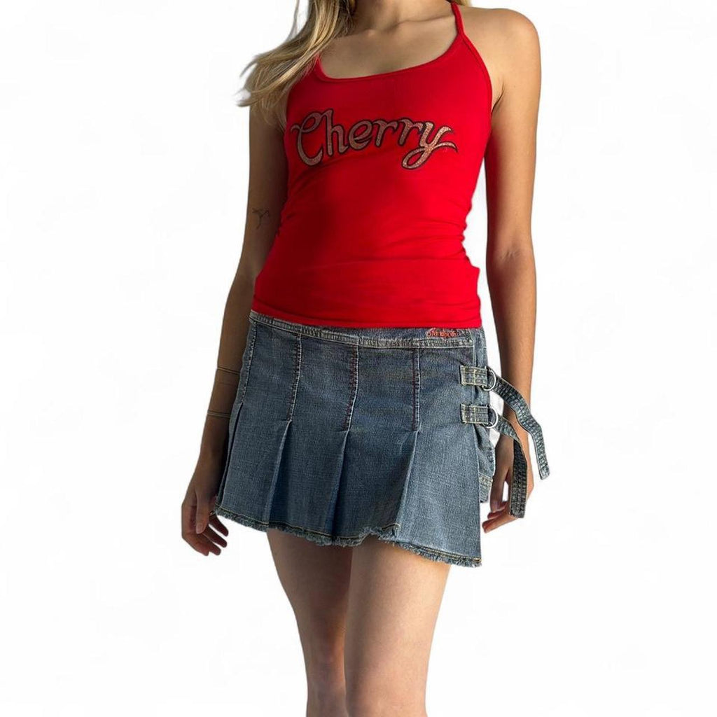 Cherry tank top with crossed straps- S