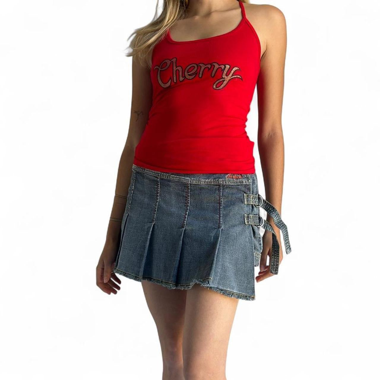 Cherry tank top with crossed straps- S