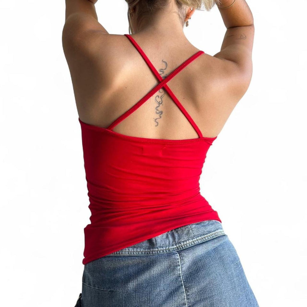 Cherry tank top with crossed straps- S