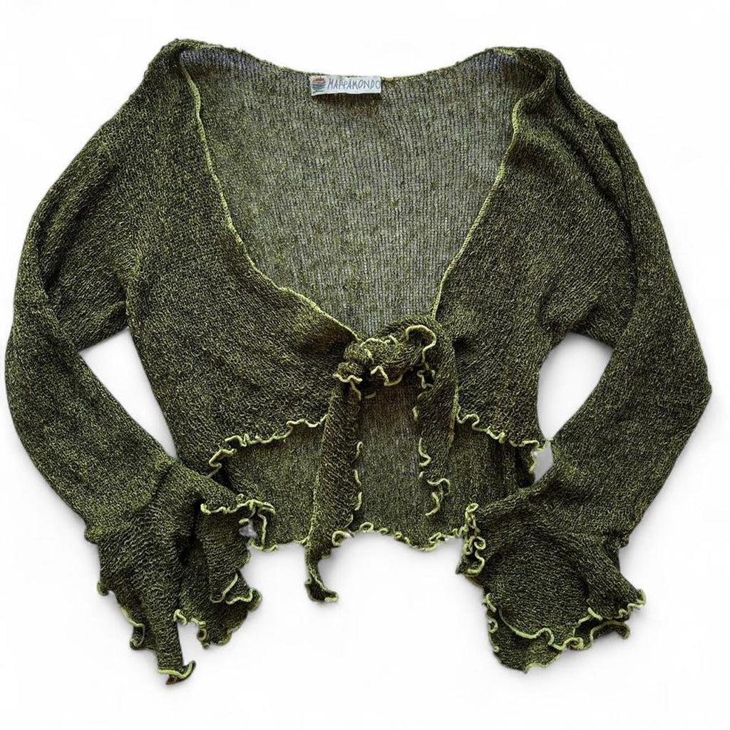 Green tie up knit top- free size