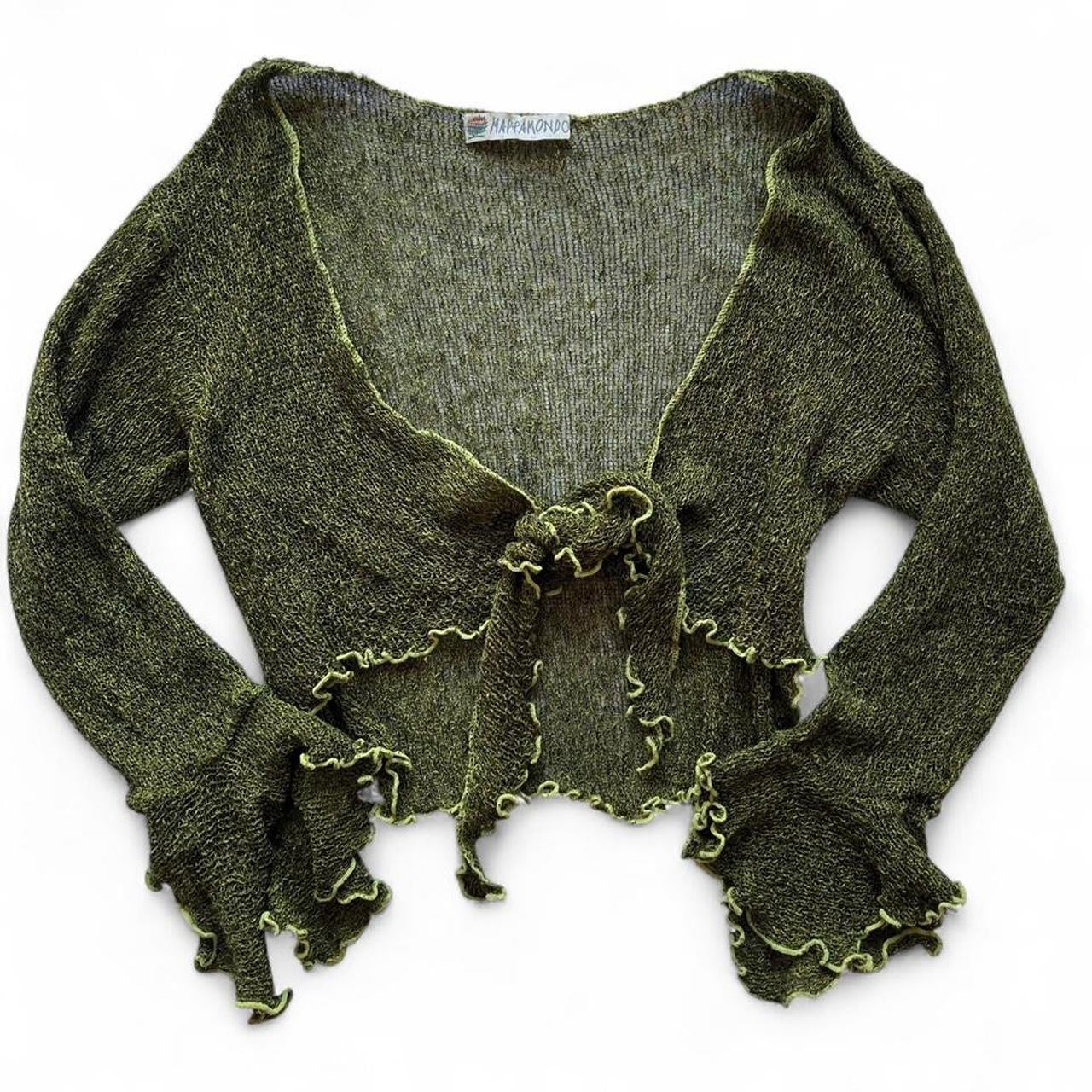 Green tie up knit top- free size